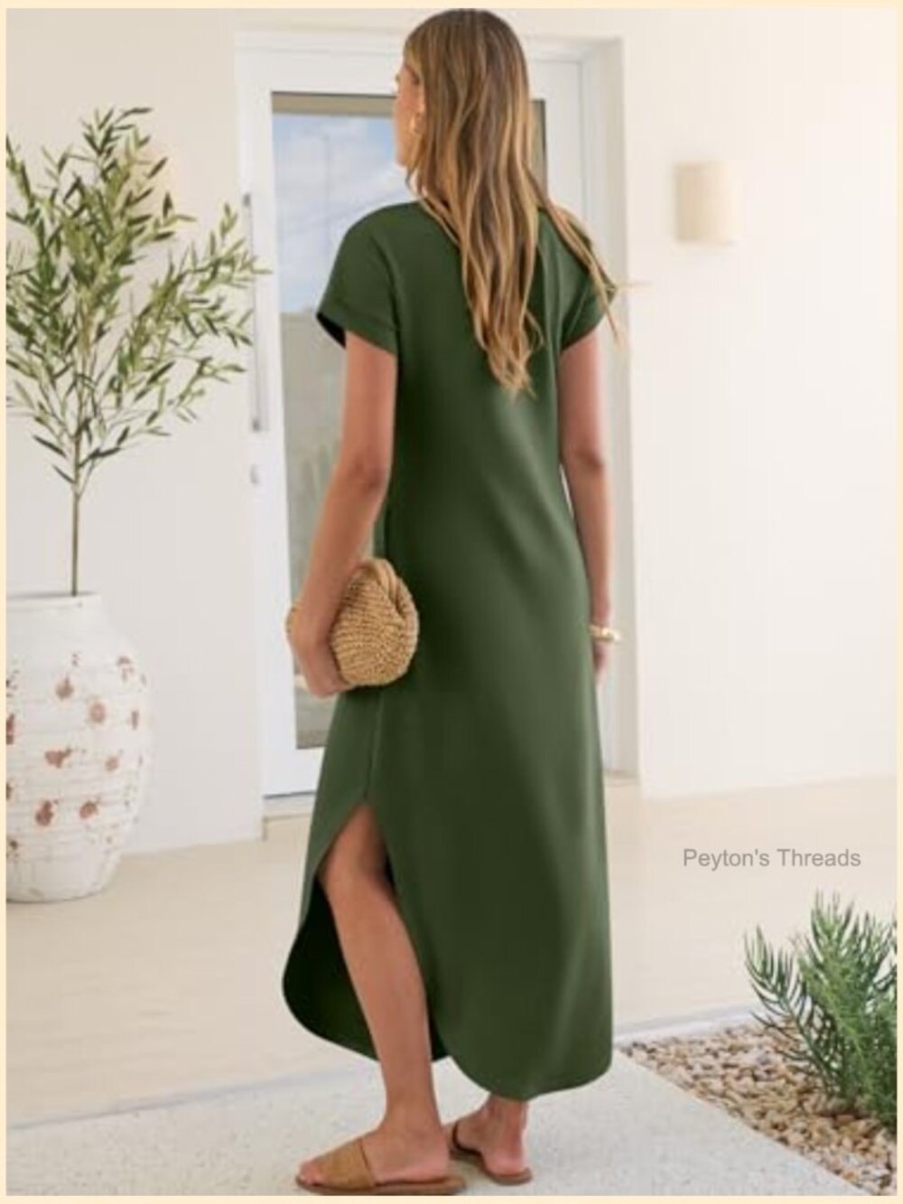 Women's Maxi Dress with Pockets Short Sleeve Crew Neck Casual Loose Fit Summer - Picture 6 of 7